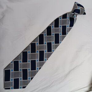 Vintage JCPenney Geometric Blue & Silver Mens Clip-On Tie